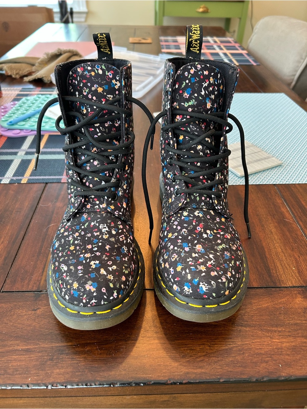 Dr. Martens Black Floral Lace-Up Boots - Picture 1 of 6